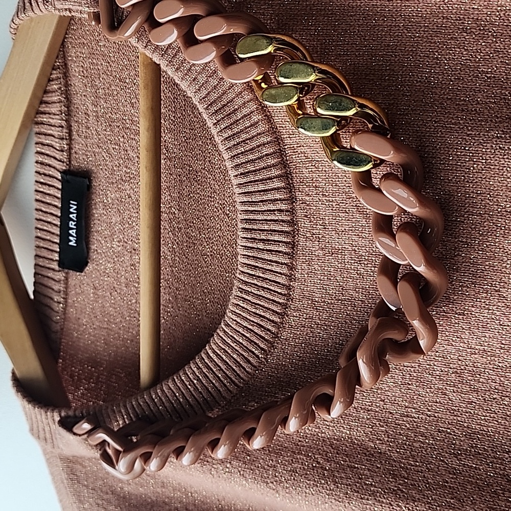 Marani Metallic Oversized Knit Wool Blend Sweater with Enamel Necklace Detail - Picture 2 of 10